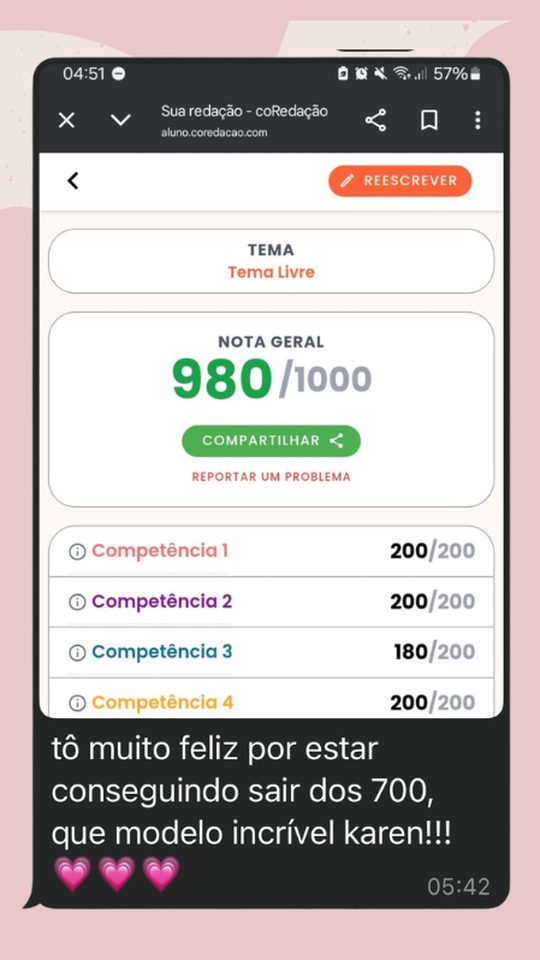 Depoimento de aluna: 980, saindo dos 700