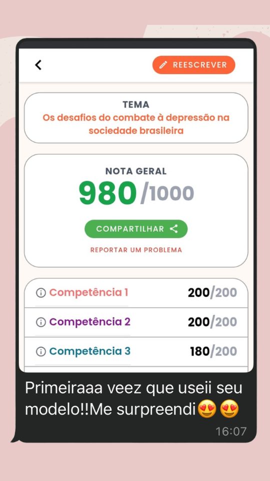 Depoimento de aluna: 980 na primeira vez usando o modelo