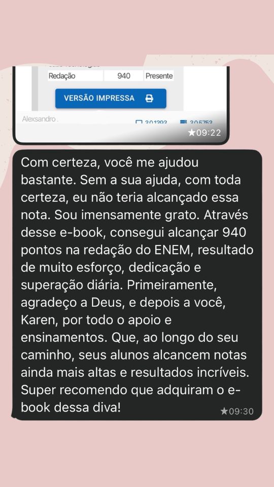 Depoimento de aluna: 940 na redação do ENEM
