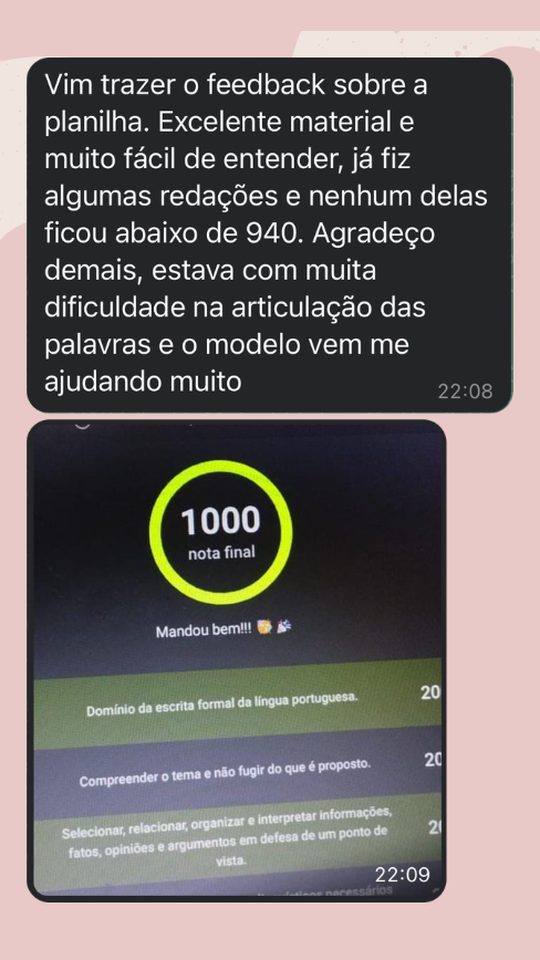 Depoimento de aluna: 1000 em redação de treino