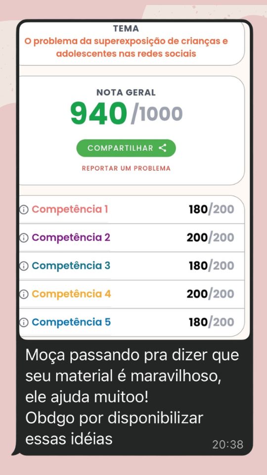 Depoimento de aluna: 940 em redação de treino